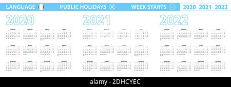 Modèle de calendrier simple en italien pour 2020, 2021, 2022 ans. La semaine commence le lundi. Illustration vectorielle. Illustration de Vecteur