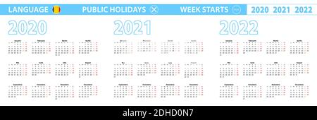 Modèle de calendrier simple en roumain pour 2020, 2021, 2022 ans. La semaine commence le lundi. Illustration vectorielle. Illustration de Vecteur