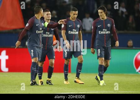 La joie de PSG après que Marco Verratti ait marqué le but 1-0 lors de la phase de groupe - Groupe B - de la Ligue des champions, Paris-St-Germain vs Anderlecht au Parc des Princes, Paris, France, le 31 octobre 2017. PSG a gagné 5-0. Photo de Henri Szwarc/ABACAPRESS.COM Banque D'Images