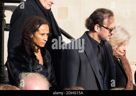 Vincent Perez, Karine Silla pendant les funérailles d'Andrée Sarkozy aka Dadue, mère de l'ancien président français Nicolas Sarkozy, à l'église Saint-Jean-Baptiste de Neuilly-sur-Seine, le 18 décembre 2017. Photo par ABACAPRESS.COM Banque D'Images