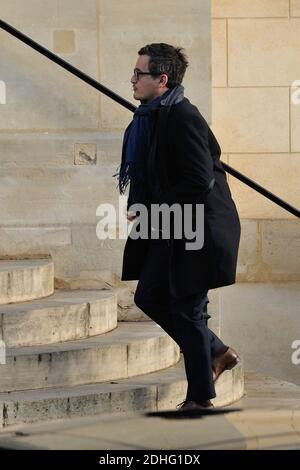 Gerald Darmanin lors des funérailles d'Andrée Sarkozy aka Dadue, mère de l'ancien président français Nicolas Sarkozy, à l'église Saint-Jean-Baptiste de Neuilly-sur-Seine, France, le 18 décembre 2017. Photo par ABACAPRESS.COM Banque D'Images