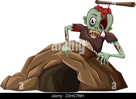 Zombie avec petite grotte isolée sur fond blanc illustration Illustration de Vecteur