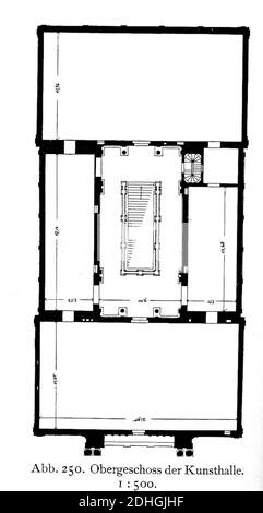 Kunsthalle in Düsseldorf, erbaut 1878 bis 1881 von Ernst Giese und Paul Weidner, Grundriss Obergeschoss. Banque D'Images