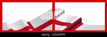 Fond, modèle pour un design festif. Drapeau anglais agitant dans le vent. Vecteur réaliste sur fond rouge Illustration de Vecteur