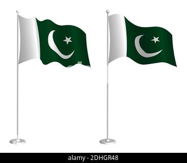 Drapeau de la République islamique du Pakistan sur le mât agitant dans le vent. Élément de design des fêtes. Point de contrôle pour les symboles de carte. Vecteur isolé sur fond blanc Illustration de Vecteur