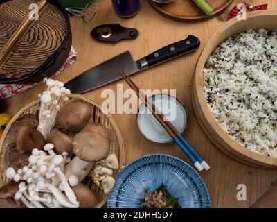 Vue de dessus de la cuisine asiatique Banque D'Images