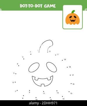 Connectez le jeu de points avec le dessin animé Halloween citrouille. Feuille de travail pédagogique. Illustration de Vecteur