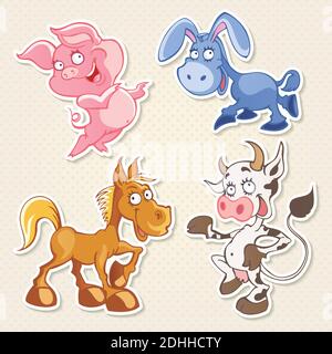 Personnages de dessin animé animaux de ferme vectoriels dans un style drôle Illustration de Vecteur