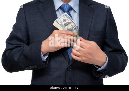 Un homme d'affaires tenant des dollars américains en main. Banque D'Images