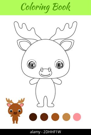 Livre de coloriage petit bébé orignal. Page de coloriage pour enfants. Activité éducative pour les enfants d'âge préscolaire et les tout-petits avec un animal mignon. Illustration de Vecteur