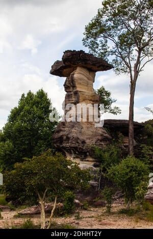 Les sculptures en pierre de Sao Chaliang dans le parc national de Pha Taem Dans la province d'Ubon Ratchathan Thaïlande Asie Banque D'Images