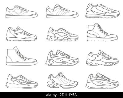Icône Sneakers. Modèles de chaussures de sport pour la course à pied et le fitness. Symboles de sneaker ligne minimaliste. Design tendance de la chaussure de sport ensemble vectoriel Illustration de Vecteur