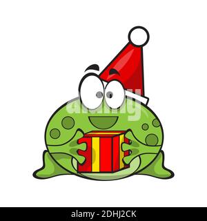 Grenouille mignonne et drôle portant un chapeau de père Noël avec cadeau noël - vecteur Illustration de Vecteur