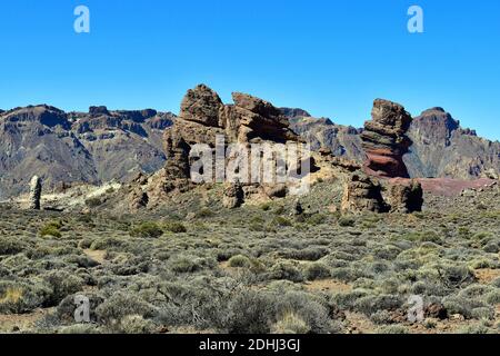 L'Espagne, Iles Canaries, Tenerife, rock formation Los Roques dans le parc national du Teide Banque D'Images