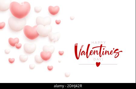 Joyeux Saint Valentin fond festif de coeur blanc et rose volant. Illustration vectorielle Illustration de Vecteur