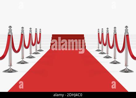 Tapis rouge sur les escaliers avec cordes rouges sur les poteaux de guidage en argent Illustration de Vecteur