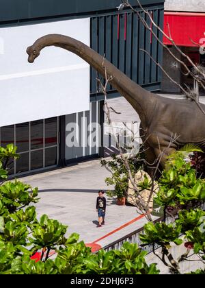 MEDELLIN, COLOMBIE - 03 décembre 2020 : Medellin, Antioquia, Colombie - 2 décembre 2020 : explorez le parc avec un dinosaure Brontosaurus à l'entrée Banque D'Images