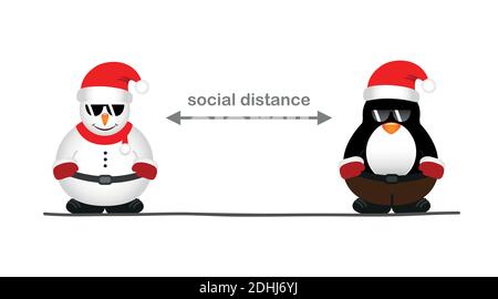 mignon bonhomme de neige et pingouin avec lunettes de soleil concept social distance Illustration vectorielle EPS10 Illustration de Vecteur