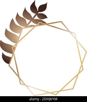 Cadre moderne en or abstrait avec plantes à feuilles tropicales. Triangles scintillants polygonaux de style scandinave, formes géométriques et losanges. Vecteur Illustration de Vecteur