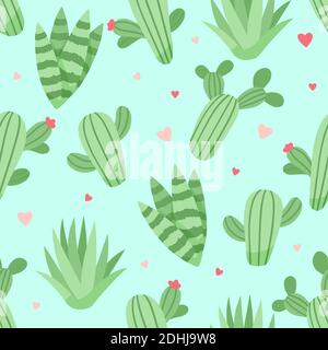 Motif mignon cactus et succulents, illustration vectorielle de style plat Illustration de Vecteur