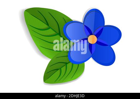Feuille d'origami bleu fleur violette isolée sur fond blanc. Papier coupé et style artisanal pour bannière, affiche, promotion, site Web, shopping en ligne.Vector Illustration de Vecteur