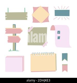 Ensemble vectoriel de cadres en papier, modèle vierge, différents autocollants et bandes de mémo, cartes photo, illustrations isolées, arrière-plans, rappel, ordinateur portable pa Illustration de Vecteur