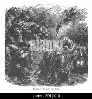 Illustration du XIXe siècle d'une scène avec des troupes prêtes pour le combat de Charles le gras. Charles le gras (1433 - 1477), fut duc de Bourgogne à partir de 1467 t. Banque D'Images