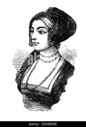 Illustration du XIXe siècle d'Anne Boleyn. Anne Boleyn (c. 1501 – 1536) fut reine d'Angleterre de 1533 à 1536 comme deuxième épouse du roi Henri VIII Banque D'Images