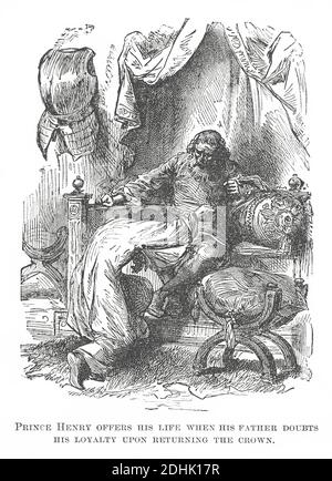 Illustration du XIXe siècle d'une scène où le prince Henry IV ((1367–1413) Roi d'Angleterre et Seigneur d'Irlande (1399-1413)) offre son la vie quand sa fath Banque D'Images