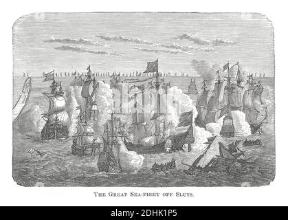 Illustration du XIXe siècle de la grande bataille de Sluys, qui a eu lieu le 24 juin 1340 et l'un des conflits d'ouverture de la guerre de cent ans entre Engl Banque D'Images