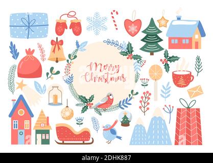 Carte de vœux de Noël avec couronne en forme de cercle Illustration de Vecteur