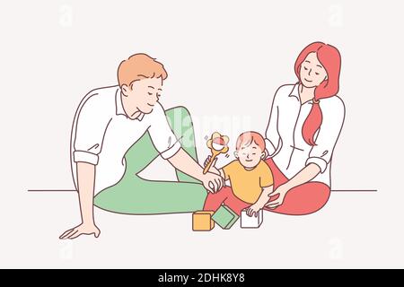 Famille heureuse avec enfant, parent, concept d'enfance Illustration de Vecteur