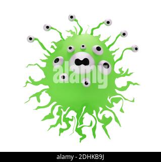Résumé vert pathogène microbe monstre avec de nombreux yeux et tentacules, illustration 3d Banque D'Images