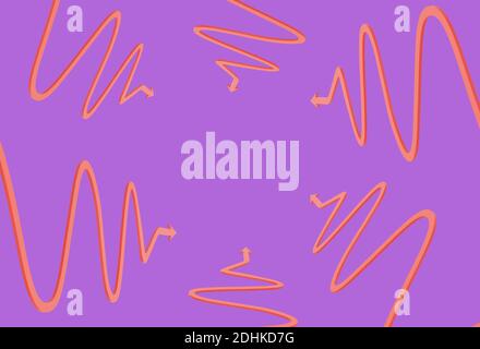 courbe rouge pointant dans les flèches centrales sur fond violet, rendu 3d Banque D'Images