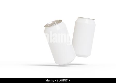 Canettes de soda isolées sur fond blanc. illustration 3d. Banque D'Images