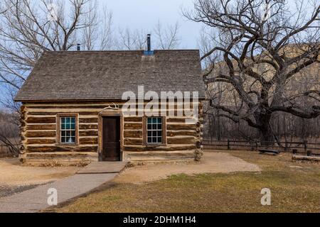 Le Maltais Cross Cabin, où Theodore Roosevelt s'est remis des tragédies de sa vie, dans le parc national Theodore Roosevelt près de Medora, Dakota du Nord, Banque D'Images