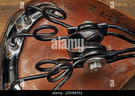 Détail de la selle vélo d'Angleterre Brooks vintage . Brooks England est un fabricant de selles de bicyclettes fondé à 1866 à Birmingham. Banque D'Images