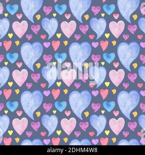 Coeurs de différentes tailles répéter le motif, aquarelle illustration symbole de l'amour simple ornement pour les fêtes de Saint-Valentin, textile, ba Banque D'Images