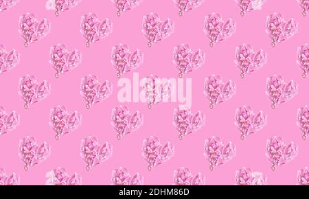 Motif sans couture avec coeurs roses faits de pétales sur fond rose. Dessin simple pour n'importe quelle surface. Banque D'Images