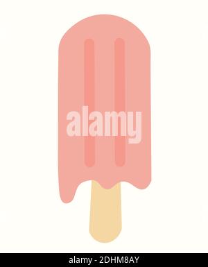Crème glacée savoureuse aux fraises et aux Popsicle sur fond noir blanc. Illustration de Vecteur