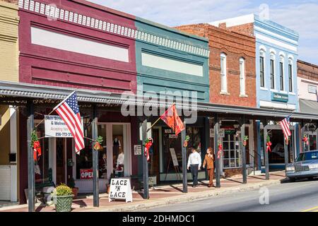 Alabama Decatur Bank Street quartier commerçant bâtiments historiques, préservation bâtiments restaurés automne couleurs automne affaires entreprises, Banque D'Images