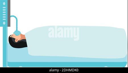 une jeune femme a connecté la ventilation artificielle de la machine des poumons, illustration du vecteur de la maladie covid 19 Illustration de Vecteur