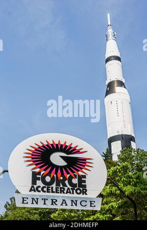 Huntsville, Alabama, États-UnisSpace & Rocket Center Center, panneau d'entrée G Force Accelerator Thrill Ride, Banque D'Images