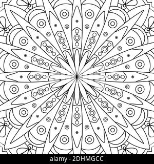 Colorant floral symétrique antistress. Dessin ethnique, mandala. Répétition vectorielle linéaire. Illustration de Vecteur