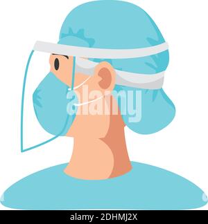 personnage du personnel médical avec une couverture de protection des cheveux, un masque de protection et une illustration vectorielle de combinaison Illustration de Vecteur