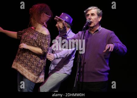 Bernard Menez, Sabine Lavie et René-Marc Guedj assistent à la soirée hommage à Laurent Violet au Théâtre les deux de la Rampe a Paris, France le 10 janvier 2016. Photo de Jerome Domine/ABACAPRESS.COM Banque D'Images