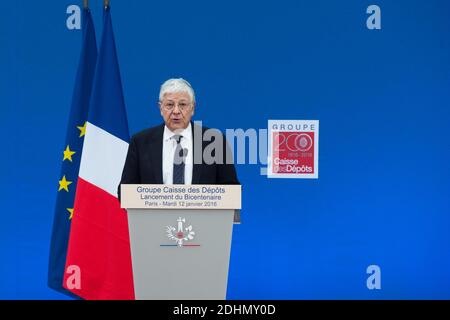 Pierre-Rene Lemas, PDG de la Caisse des dépôts, lors d'une cérémonie de lancement officiel de l'année du Bicentenaire du Groupe Caisse des dépôts (Fonds France des dépôts et des envois), au Grand Palais de Paris, le 12 janvier 2016. Photo de Laurent Chamussy/Pool/ABACAPRESS.COM Banque D'Images