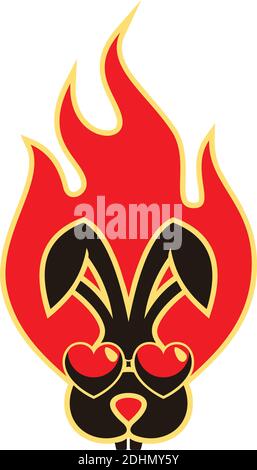 lapin sur feu plat icône plate logo vectoriel concept Illustration de Vecteur