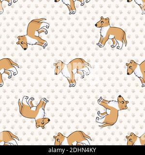 Mignon chien chien chien chien chien chien chien chien lisse et sans couture à motif vectoriel. Chiot pedigree chien domestique de race pure sur fond de patte. Chien amoureux jouet spaniel Illustration de Vecteur