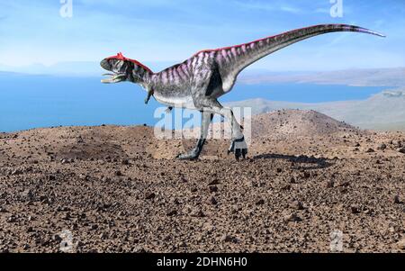 Illustration d'un dinosaure carnotaurus. Ce dinosaure de thérapie carnivore a vécu pendant la période du Crétacé tardif dans ce qui est maintenant Patagonia, en Argentine Banque D'Images
